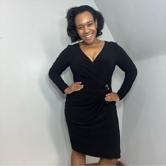 Lauren Ralph Lauren Dresses & Skirts - Ralph Lauren Black Draped Dress Long Sleeve Classic Midi Modest Everyday LBD